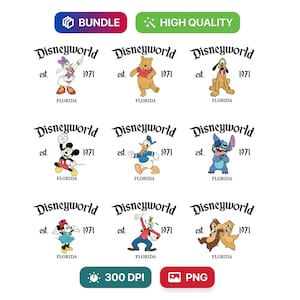 Bundle vacances en famille PNG, souris et amis png, voyage en famille png, Floride est 1971 png, mode vacances png, ensemble de personnages de dessins animés png
