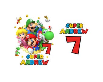SUPER MARIO PNG Maglietta di compleanno personalizzata Design digitale, Compleanno di Super Mario, Maglietta di compleanno digitale 300 DPI