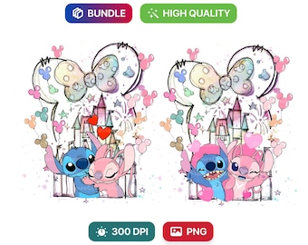 Stitch and Pink Stitch Watercolor Digital design PNG file for sublimation,High Resolution, Digital PNG Download, Png File For Sublimation