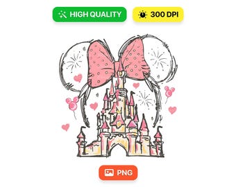 Minnie Mouse Castle Png, Watercolor Castle Clipart Png, Magical Kingdom Png, Retro Colorful Castle, Sublimation Design Png, Instant Download