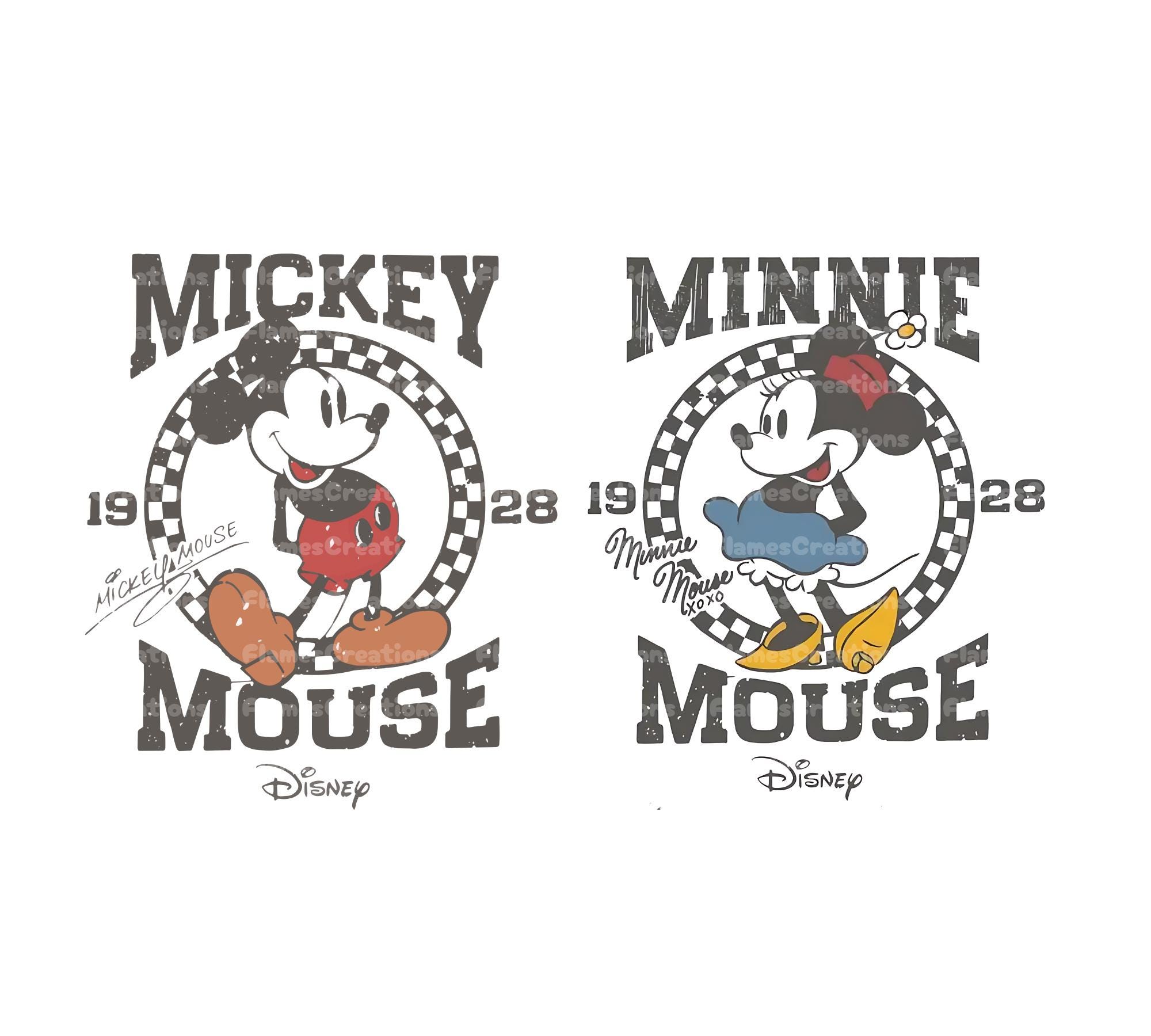 Retro Mickey Mouse and Minnie Est 1928 Png Bundle, Family Vacation