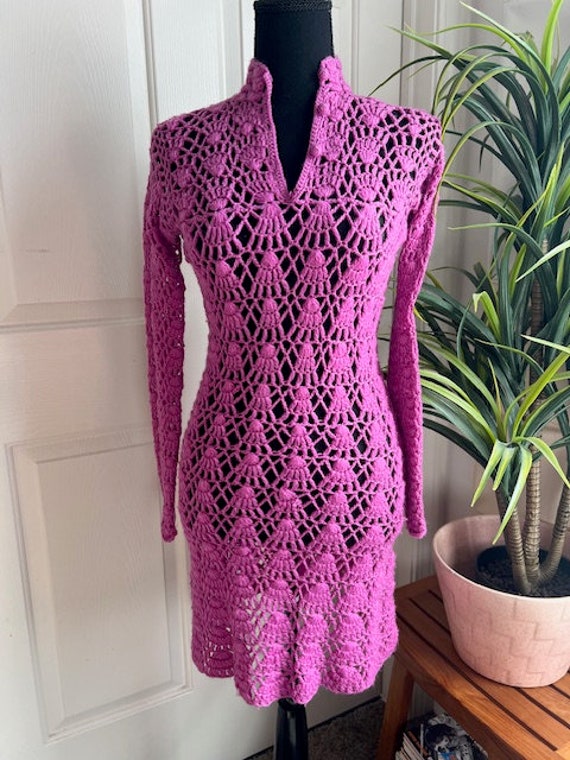 Magenta Crochet Knit Dress