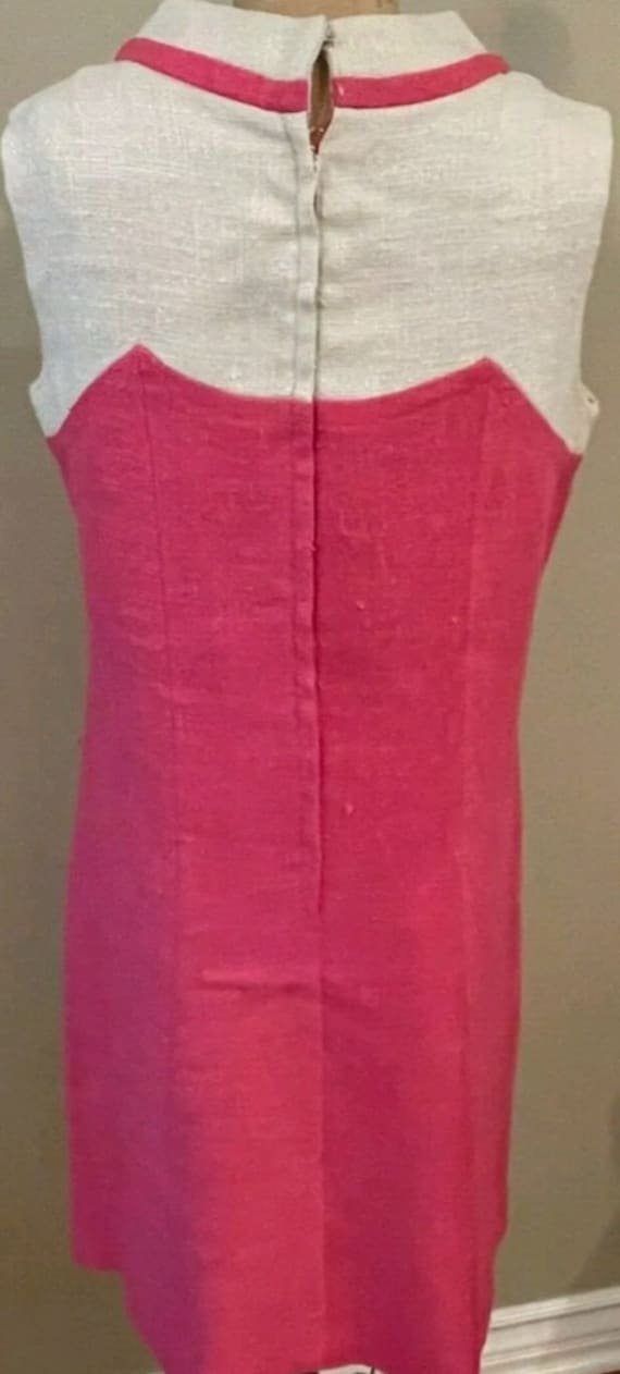 1960s Mod Pink and white linen Shift Dress - image 2