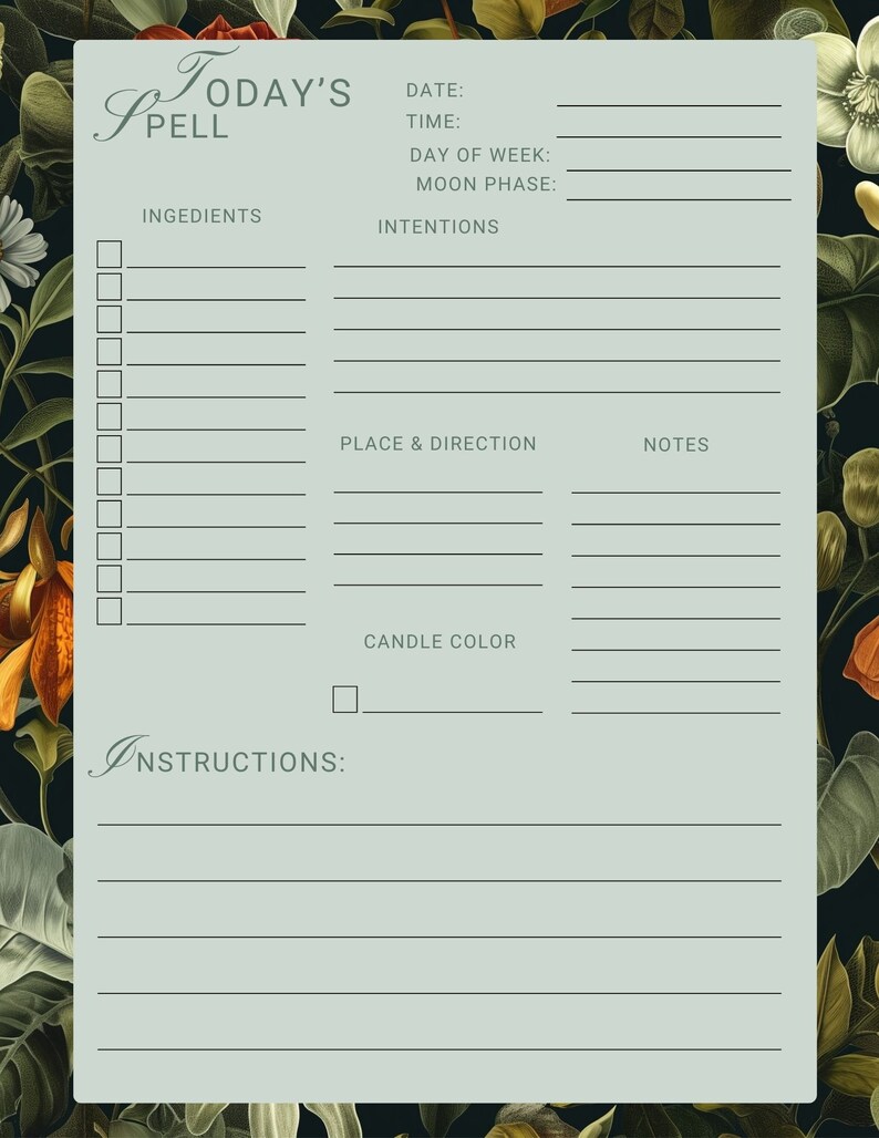 Daily Spell Grimoire Style | PDF Printable | Witchy Planner | Ritual ...