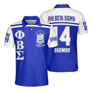 Phi Beta Sigma Custom Chapter Polo Shirt, Personalized White Sleeves Royal Blue Phi Beta Sigma Fraternity Polo Shirt, Greek Fraternity Gift