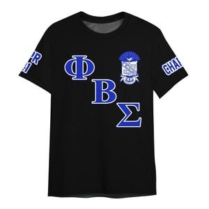 Camisa personalizada do capítulo Phi Beta Sigma, camisa personalizada azul royal preta com pomba, camisa da fraternidade Phi Beta Sigma de 1914 da Greek Apparel para homens