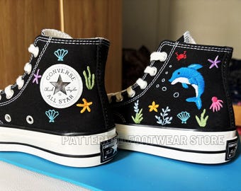 Dolphin Embroidered Converse High Tops | Custom Ocean Animals