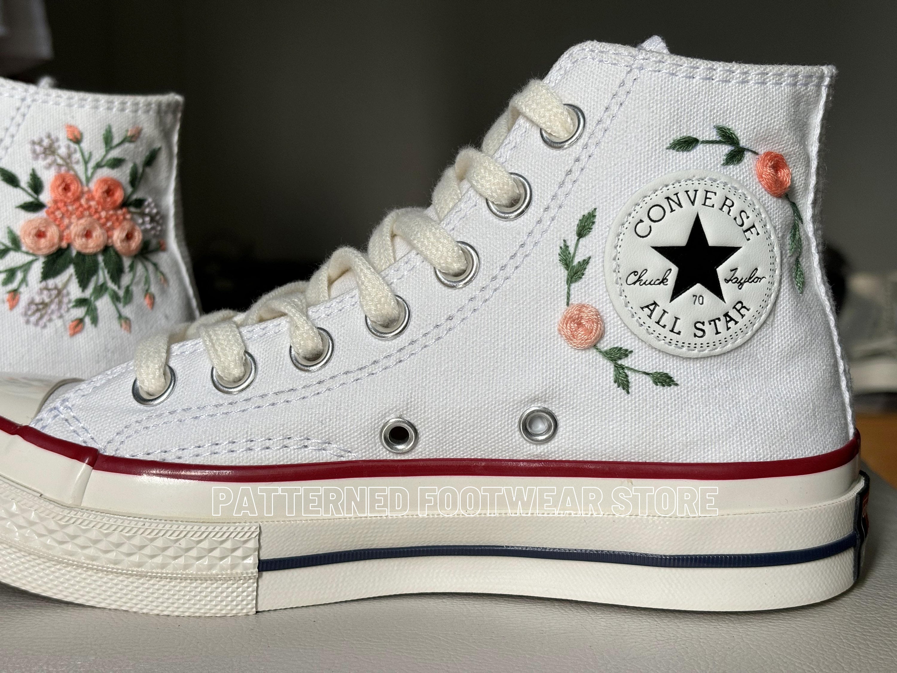 Flower Embroidered Converse High Tops, Hand-stitched Floral Sneakers - Etsy
