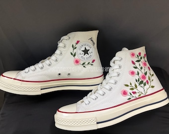Rose Embroidered Converse High Tops | Custom Floral Sneakers
