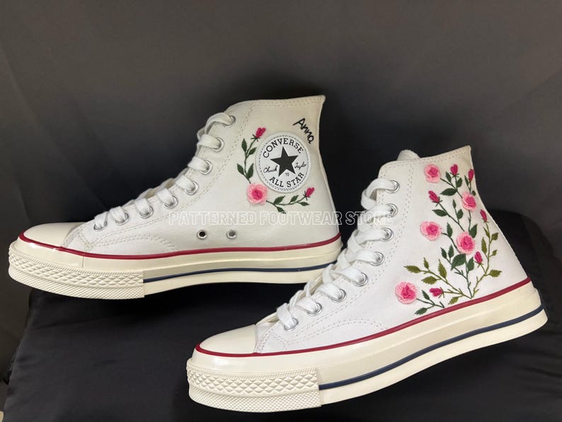 Rose Embroidered Converse High Tops | Custom Floral Sneakers - Etsy
