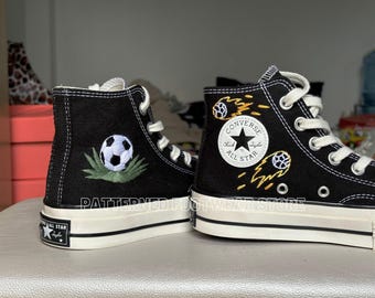 Football Embroidered Converse High Tops, Hand-Stitched Sport Shoes