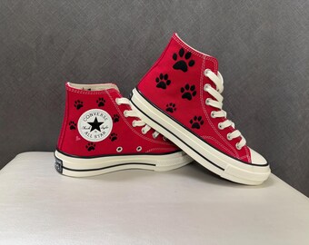 Custom Embroidered Puppy Paw Print Converse High Top Dog Lover