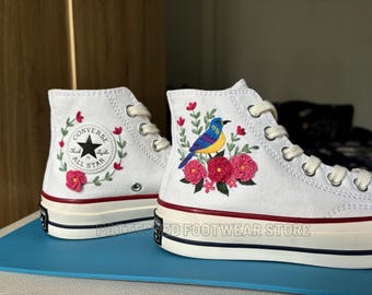 Embroidered Converse High Tops | Bird & Floral Chuck Taylor 1970s