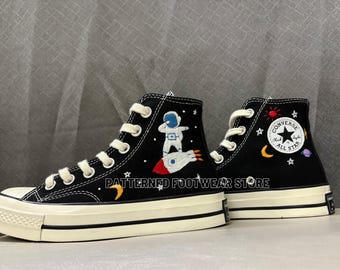 Embroidered Converse High Tops | Astronaut & Rocket, Space Sneakers