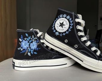 Embroidered Converse High Top | Blue Flower Chuck Taylor 1970s