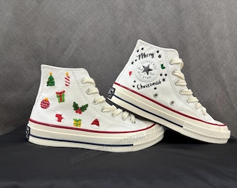 Embroidered Christmas Converse | Custom High Top Sneakers