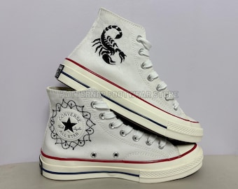 Custom Embroidered Converse Chuck Taylor 1970s High Tops, Scorpion Design