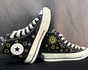 Embroidered Converse High Tops, Yellow Star, Universe Design