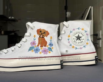 Embroidered Puppy Converse | Custom Dog Chuck Taylor 1970s High Top