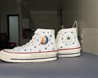 Rabbit-Moon Embroidered Converse | Custom Chuck Taylor 1970s High Top