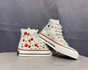 Apple Embroidered Converse High Tops, Fruilt embroidered Converse shoes,  Floral Converse embroidered High Tops, Custom Converse