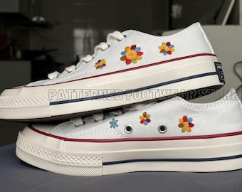 Custom Embroidered Converse Chuck Taylor 1970s, Flower Design