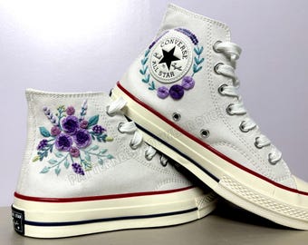 Flower Embroidered Converse High Tops, Flower embroidered Converse shoes,  Floral Converse embroidered High Tops, Custom Converse