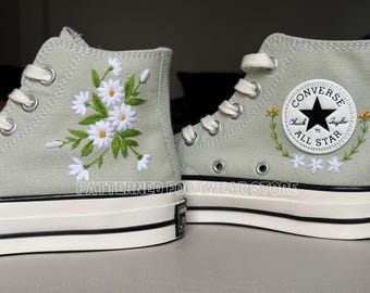 Embroidered Flower Converse | Custom Bridal Chuck Taylor 1970s