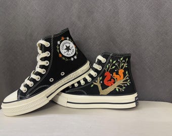 Squirrel Embroidered Converse High Tops, Custom Animal Shoes