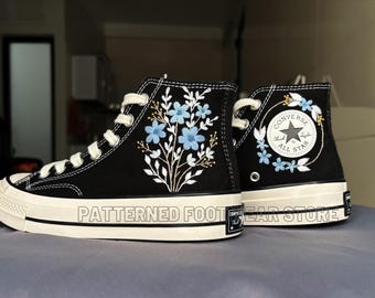 Flower Embroidered Converse High Tops, Custom Floral Sneakers