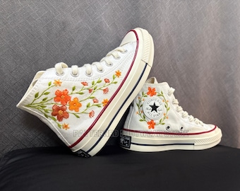 Chaussures montantes Converse brodées de fleurs, baskets personnalisées