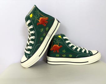 Dinosaur Embroidered Converse High Tops, Animal Embroidery