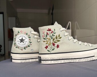 Custom Embroidered Flower Converse | Mint 1970s High Top Chuck Taylor