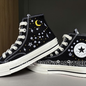 Embroidered Night Sky Converse High Tops | Custom Chuck Taylor 1970s