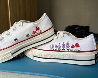 Embroidered Converse Sneakers | Lavender & Mushroom Chuck Taylor 1970s
