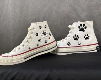 Custom Embroidered Puppy Paw Print Converse High Top Dog Lover