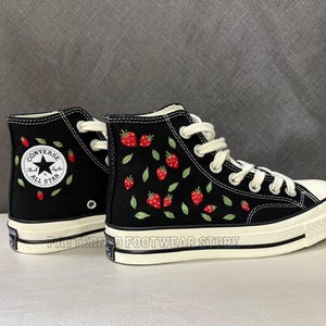 Strawberry Embroidered Converse High Tops, Hand-Crafted Shoes