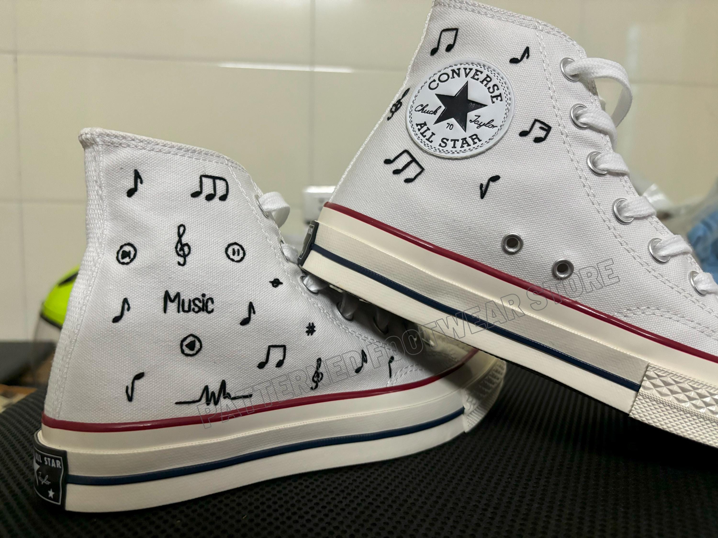 Music Notes Embroidered Converse High Tops, Embroidered