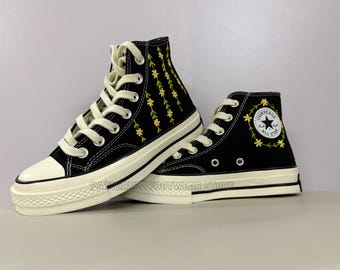 Embroidered Converse High Tops, Black Flower Converse