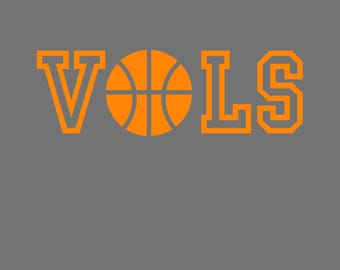 May include: Orange basketball graphic with the word "VOLS" in a bold, blocky font.