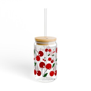 Cherry Sipper Glass - Unique Tempered Glass Tumbler for Cherry Lovers, 16oz