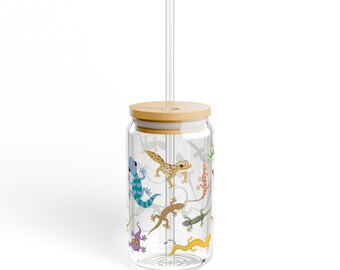 Gecko Sipper Glass - Unique Tempered Glass Tumbler for Reptile Lovers, 16oz