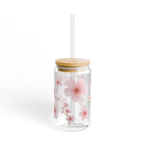 Cherry Blossom Sipper Glass - Unique Tempered Glass Tumbler for Flower Lovers, 16oz