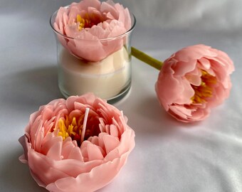 Peony Candle Gift Set: Handmade Beeswax Soy Flower Candles | Mother's Day | Graduation | Independence Day | Botanical Bride