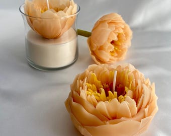 Juego de velas de peonía de lujo: velas de cera de abeja, regalo para los amantes de las peonías