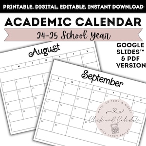 Academic Calendar 24-25 School Year | Editable Google Slides Printable PDF