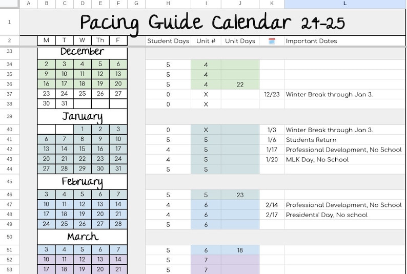 Pacing Guide 2425 Editable Digital Calendar Curriculum Map Google