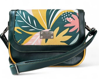 Handtasche-Damen-Umhängetasche-verstellbarer Schultergurt-Reißverschluss-grüner Imitat-bedruckter beschichteter Canvas-komplett handgenäht-anpassbar