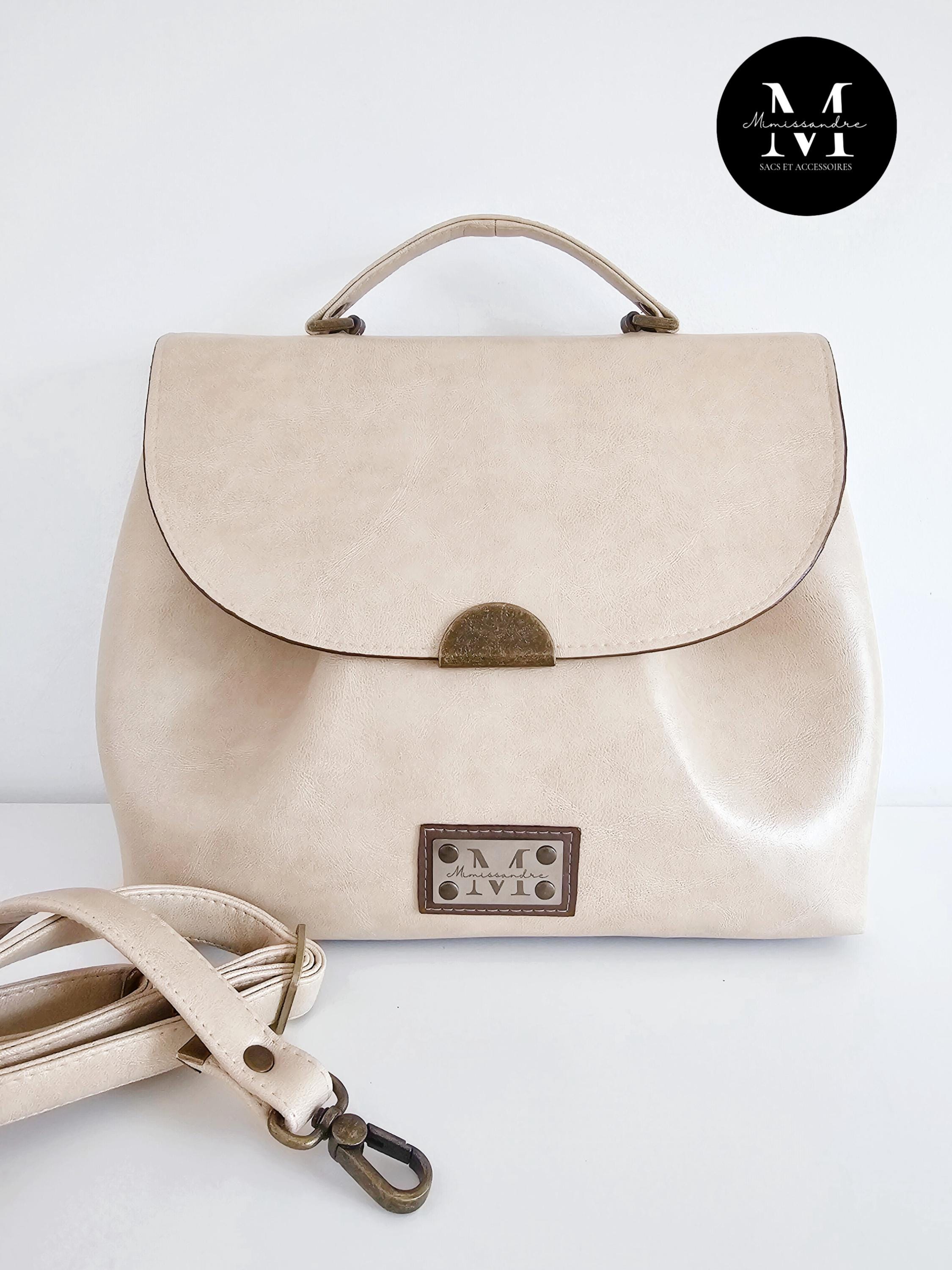 Cream Textured Fold-Over Convertible to Backpack, Shoulder back, Crossbody Convertible Leather Backpack – Coconut Cream – Smallwoods main image 3