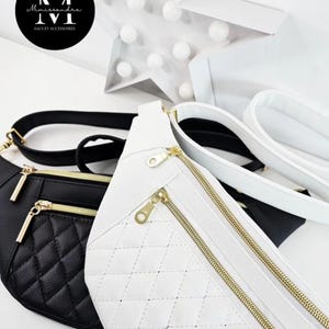 Sac Banane L'Élégance Essentielle–Matelassé Noir & Blanc, Détails Raffinés– sac femme bandoulière-Autres Couleurs sur Mesure-cousu main